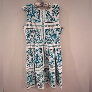 Eva Mendes Lined Sleeveless Teal White Dress Size 12 Wedding Guest Girlcore